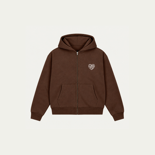 BROWN BASICS ZIP HOODIE