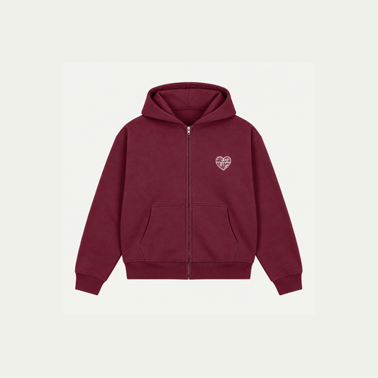 BURGUNDY BASICS ZIP HOODIE