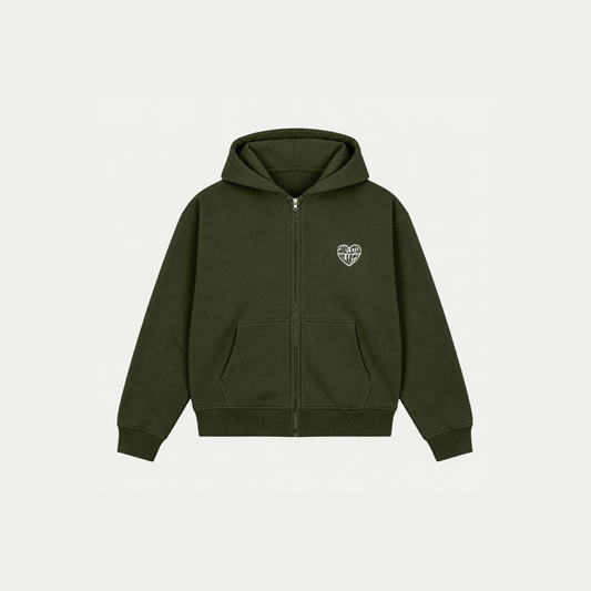 OLIVE BASICS ZIP HOODIE