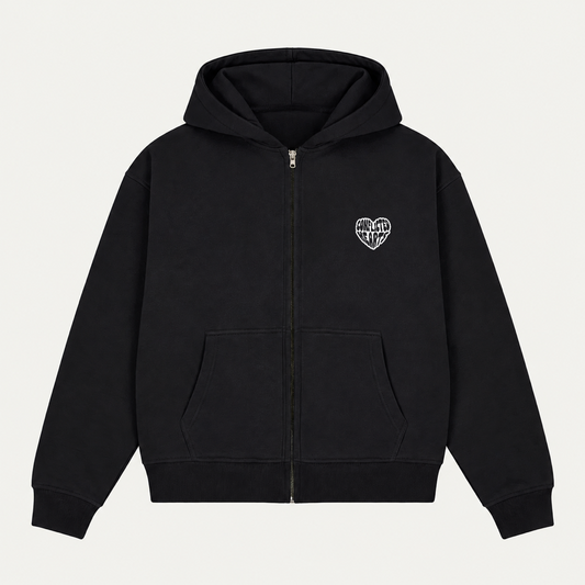 BLACK BASICS ZIP HOODIE